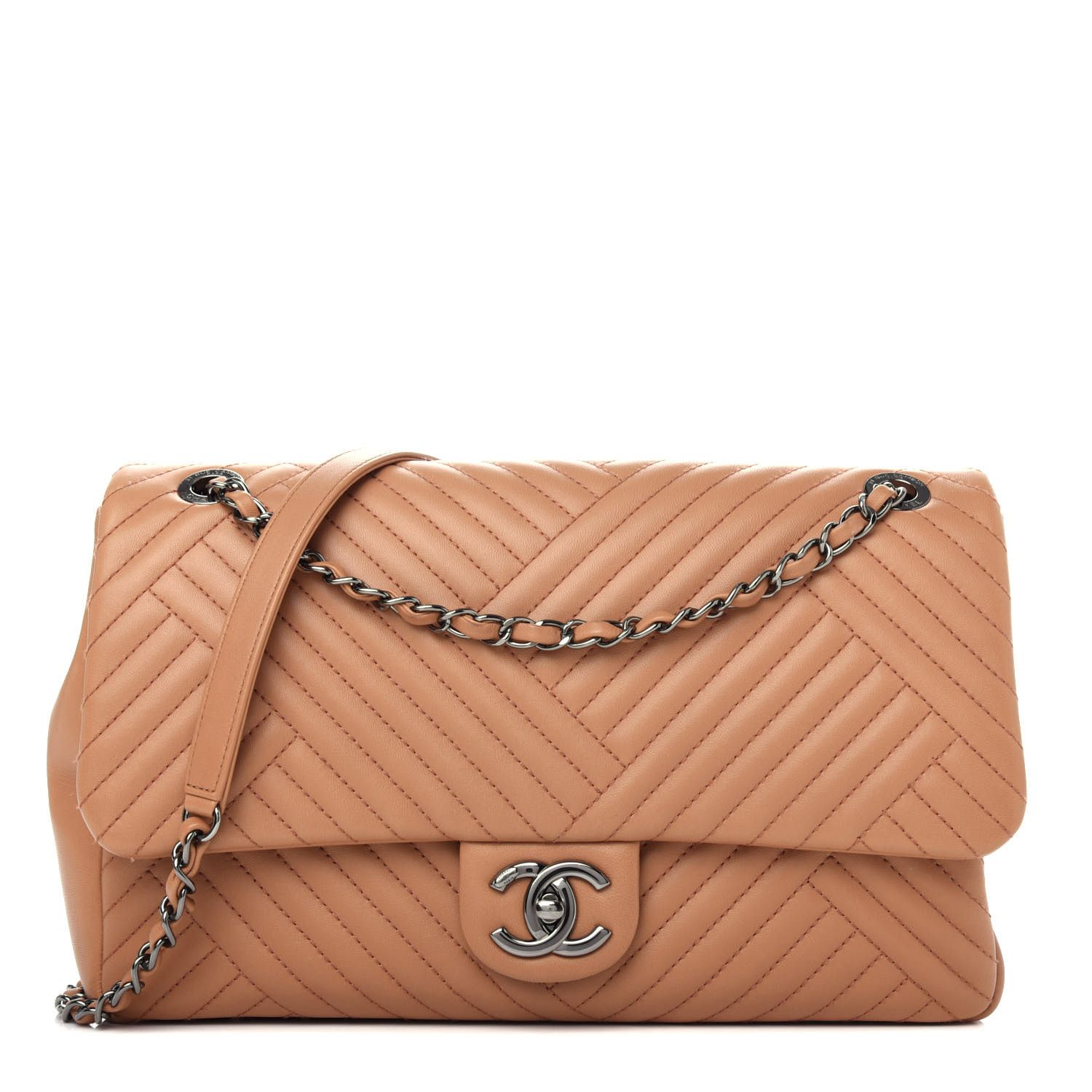 Lambskin Quilted Large CC Crossing Flap Brown | Fashionphile