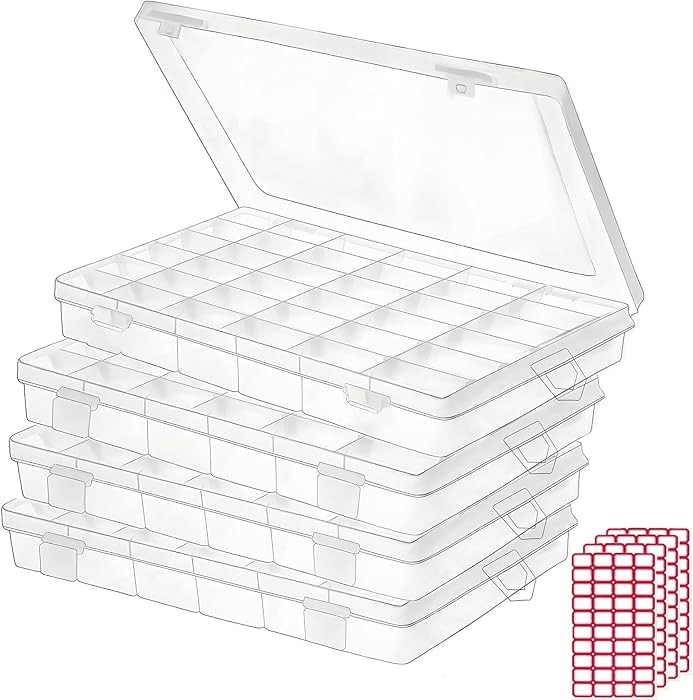 4pack 36 Grids Plastic Clear Organizer Box Bead Storage Containers with Adjustable Dividers for C... | Amazon (US)