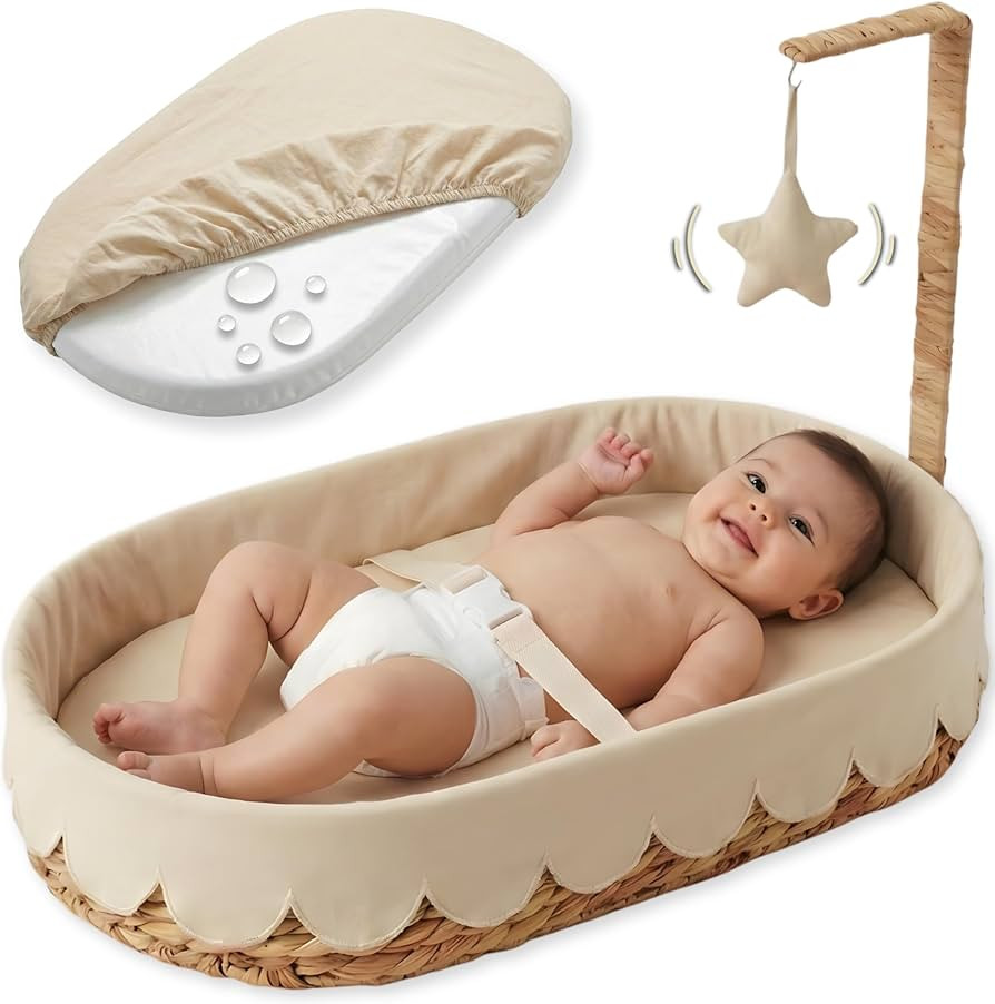 Premium Baby Changing Basket – Handwoven Wicker Basket for Baby – Waterproof Pad + Linen Cove... | Amazon (US)