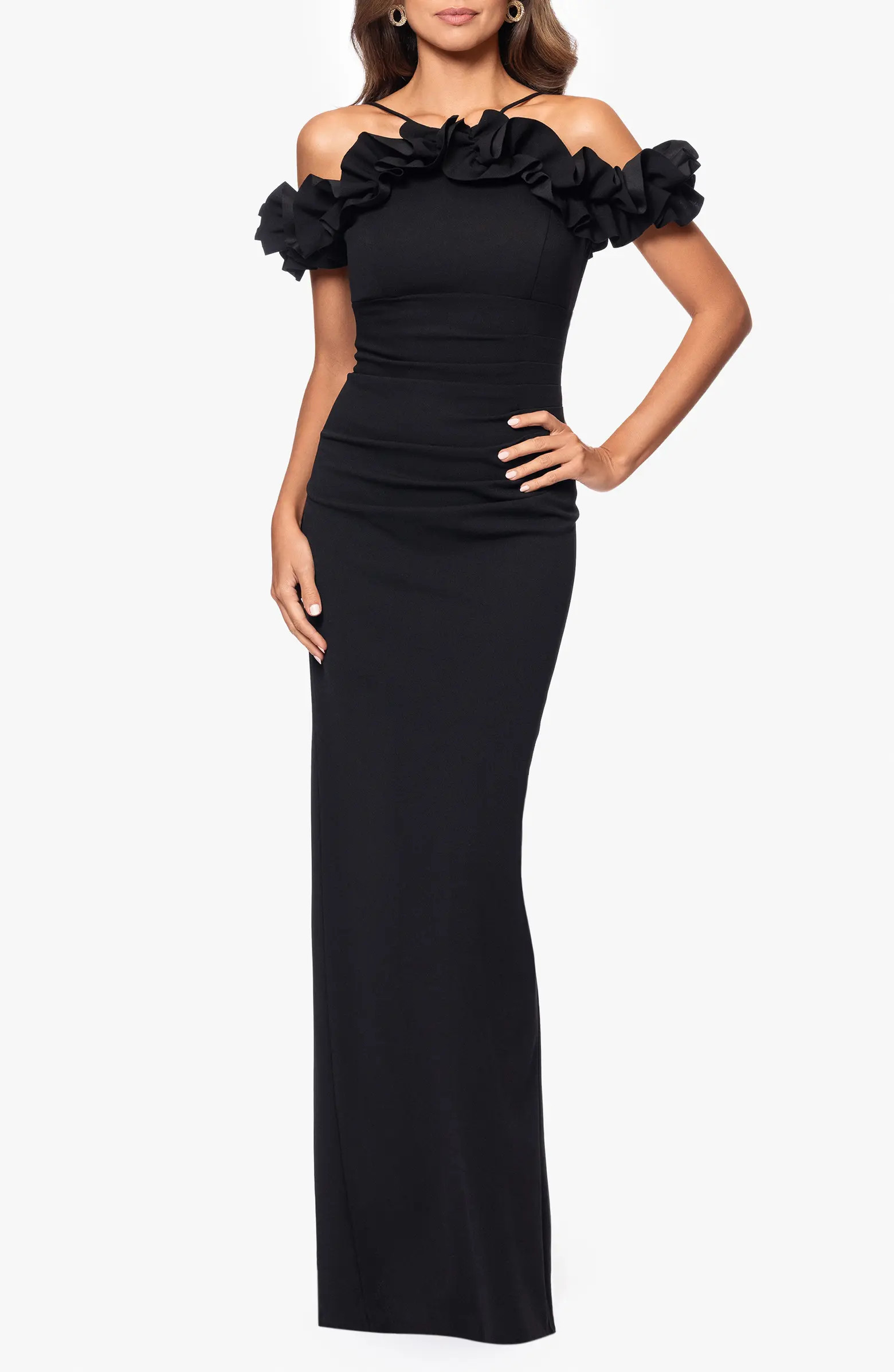 Xscape Evenings Ruffle Detail Crepw Body-Con Gown | Nordstrom | Nordstrom