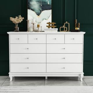 FUFU&GAGA 10-Drawer White Paint Finish Dresser Chest of Drawers Cabinet 35.4 in. H x 55.1 in. W x... | The Home Depot
