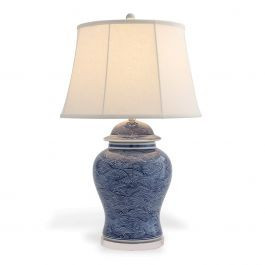 Blue and White Temple Jar Table Lamp with Wave Pattern | The Well Appointed House, LLC