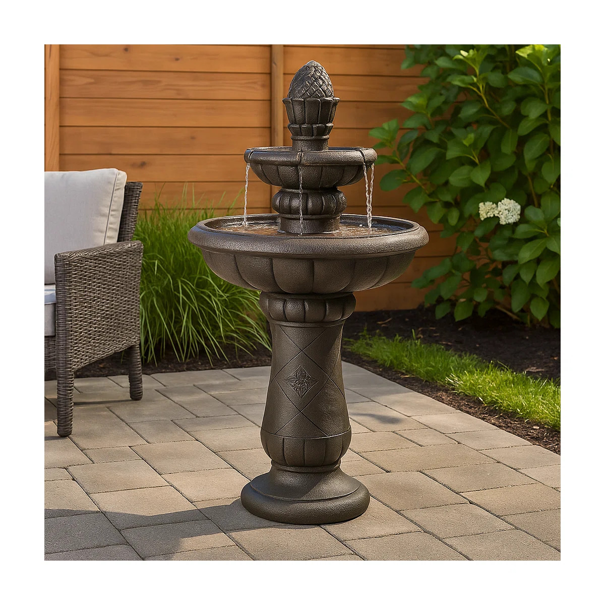 Webbe 2-Tier Outdoor Birdbath Freestanding Water Fountain with Adjustable Pump, Stone-Look Finish... | Wayfair North America