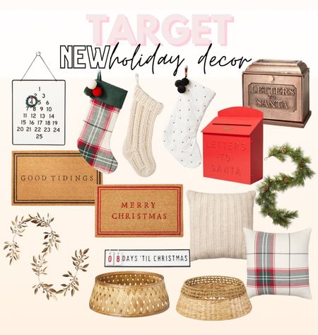 Target new holiday decor. Stockings. Garland. Letters to Santa box. Christmas pillows. Tree collar. Tree skirt. Christmas doormats 

#LTKHoliday #LTKhome #LTKSeasonal