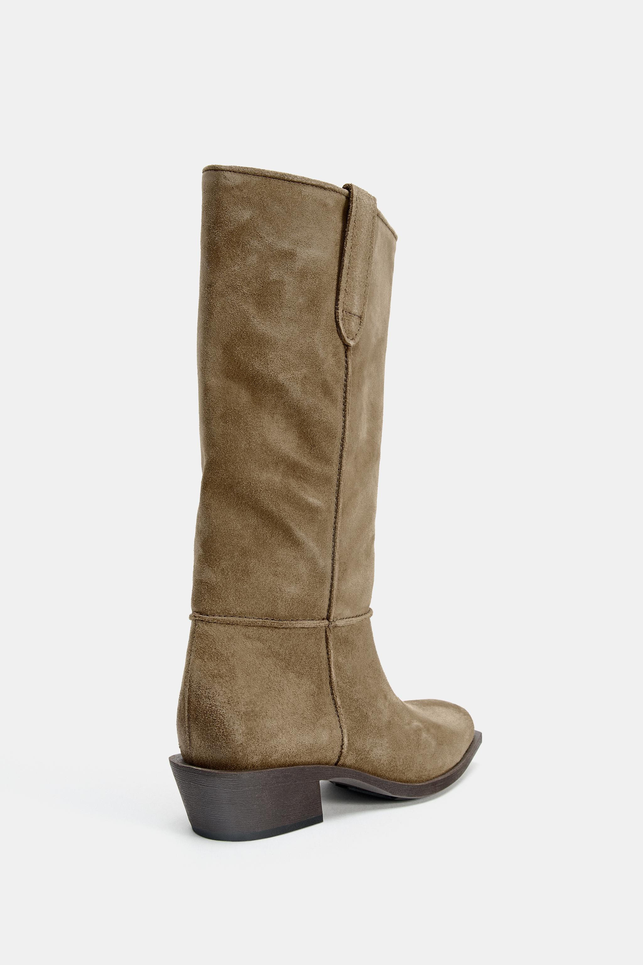 TOPSTITCHED SPLIT LEATHER BOOTS | Zara US