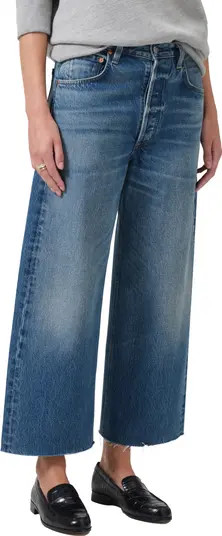 Ayla High Waist Raw Hem Ankle Baggy Wide Leg Jeans | Nordstrom