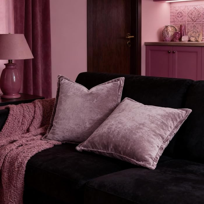 Luxurious Velvet Euro Shams Decorative Throw Pillow Covers 26x26 Set of 2 Solid Square Euro Pillow Shams for Sofa Couch Bedroom, Mauve | Amazon (US)