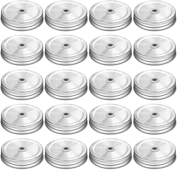 Honoson 20 Pcs Regular Mouth Mason Jar Straw Lids 2.7 Inch Metal Stainless Steel Mason Jar Drinki... | Amazon (US)