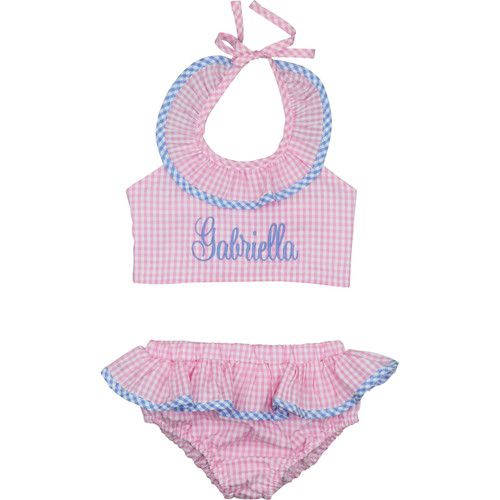 Pink and Blue Mini Check Bikini | Cecil and Lou