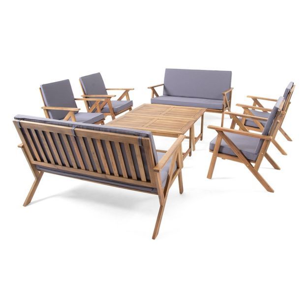 Panama 8pc Acacia Wood Chat Set with Coffee Table - Teak/Dark Gray - Christopher Knight Home | Target