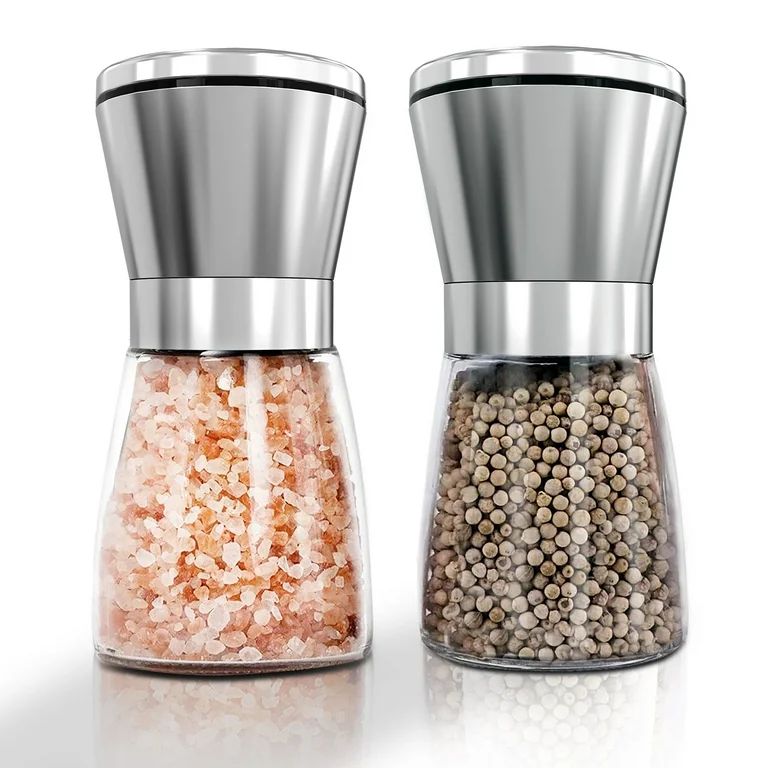 Salt and Pepper Grinder Set, Premium Stainless Steel Sea Salt and Black Peppercorn Mill Set with ... | Walmart (US)