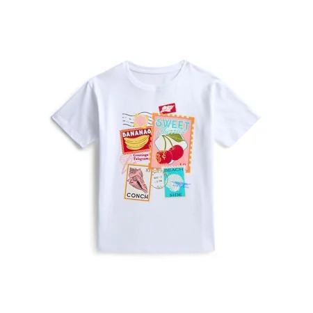 Wonder Nation Girls Vintage Stamps Graphic Tee with Short Sleeves Sizes 4-18 | Walmart (US)