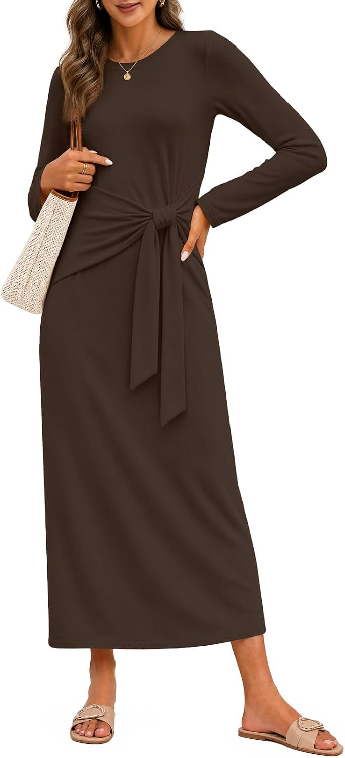 MEROKEETY Women's Fall Long Sleeve Casual T Shirt Work Maxi Dress | Amazon (US)