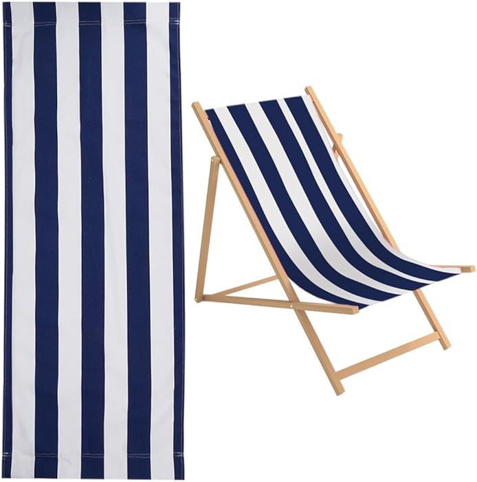 GORGECRAFT 1pcs Beach Sling Chair Replacement Canvas 435 * 1165mm Chair Prussian Blue and White S... | Amazon (US)