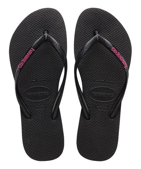 Black & Pink Logo Slim Flip-Flop - Women | Zulily