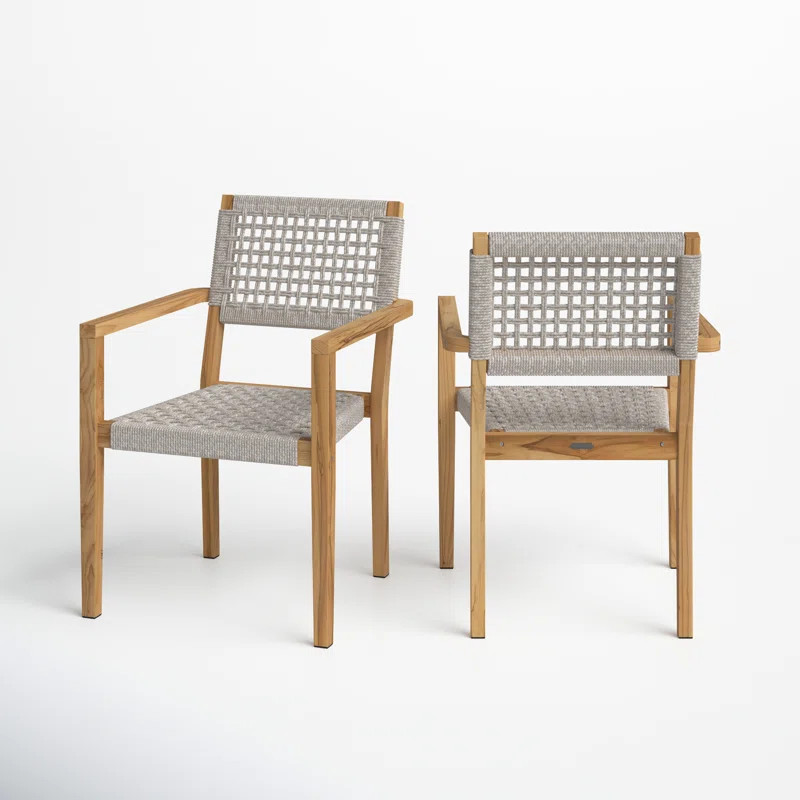 Cava Nautical Rope & Teak Stacking Armchairs, 2pk (Set of 2) | Wayfair North America