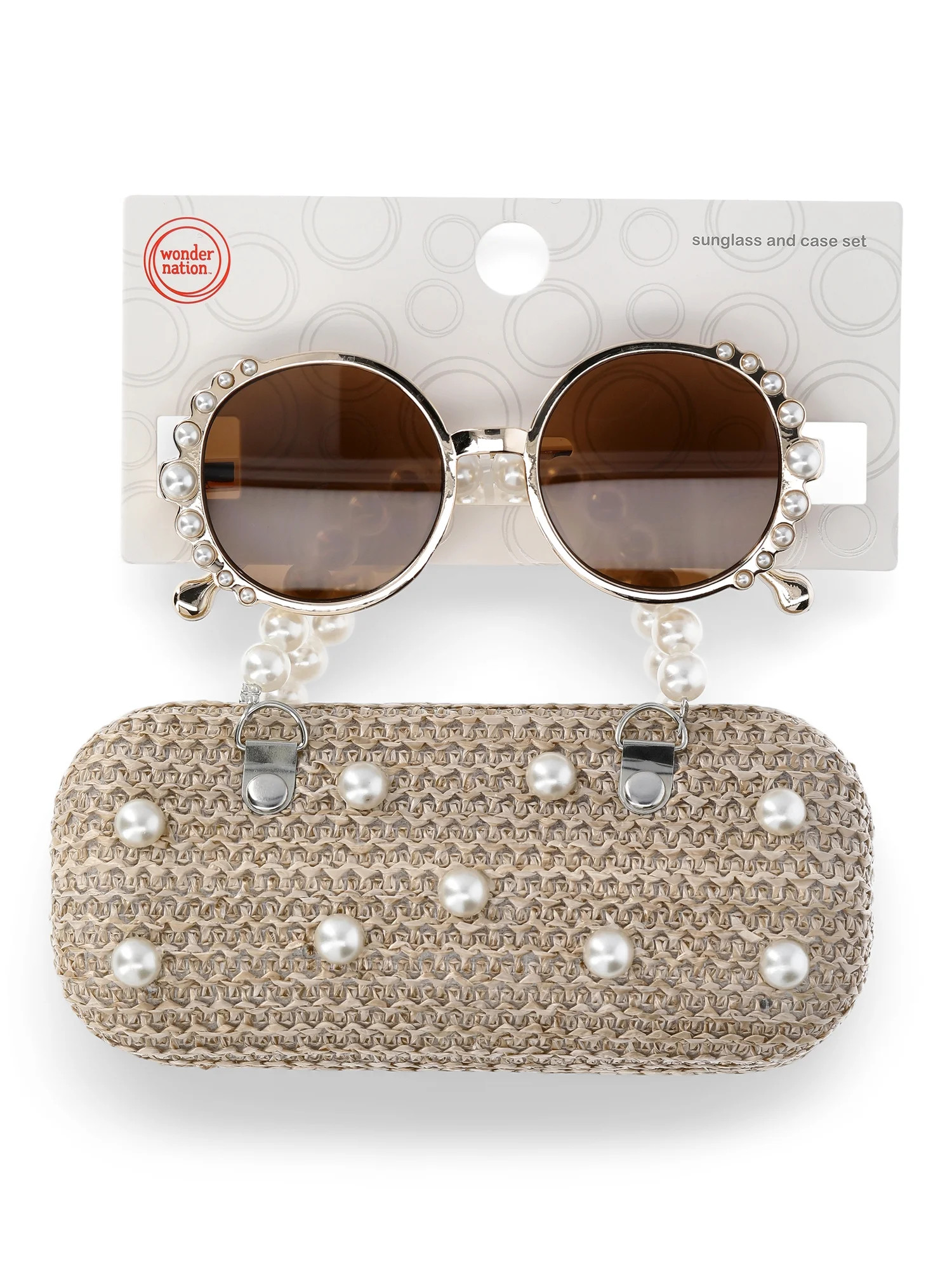 Wonder Nation Girls Faux Pearl Sunglasses and Case Set, 2-Piece | Walmart (US)