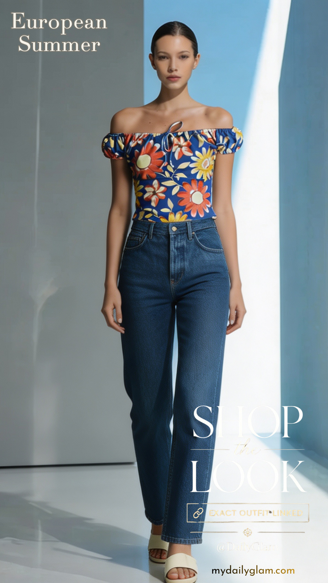 Y2K Strapless Puff Sleeve Floral Top European City Chic Daily Style

#FloralOffShoulderTop #RetroSummerStyle #StraightLegDenim 

 #LTKootd #LTKOver40 #LTKWorkwear