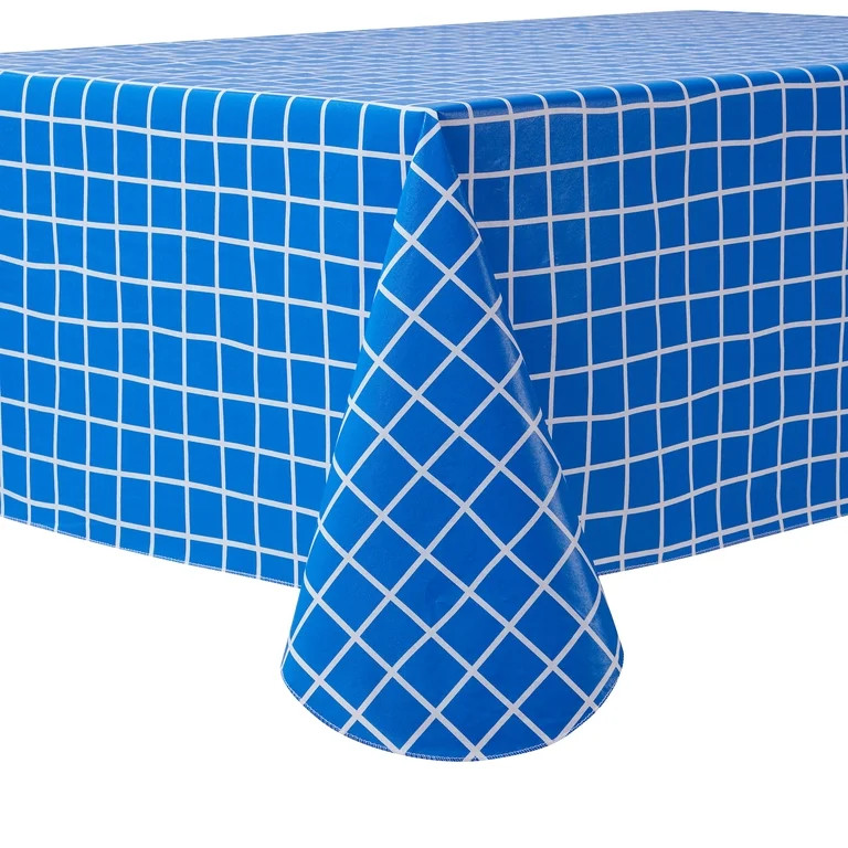 Mainstays Summer Fun PEVA Tablecloth, Indoor & Outdoor for Table 60" x 84" - Blue Windowpane | Walmart (US)