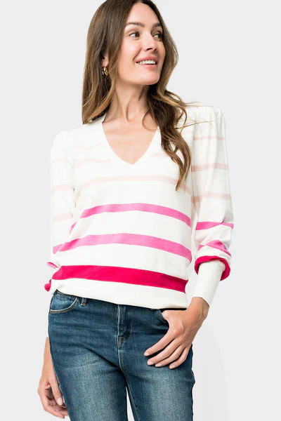 Cupid Striped Blouson Sleeve Sweater | Gibson