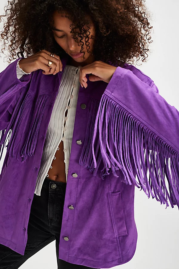 We The Free Fringe Out Vegan Suede Jacket at Free People in Dewberry, Size: XS | Free People (UK)