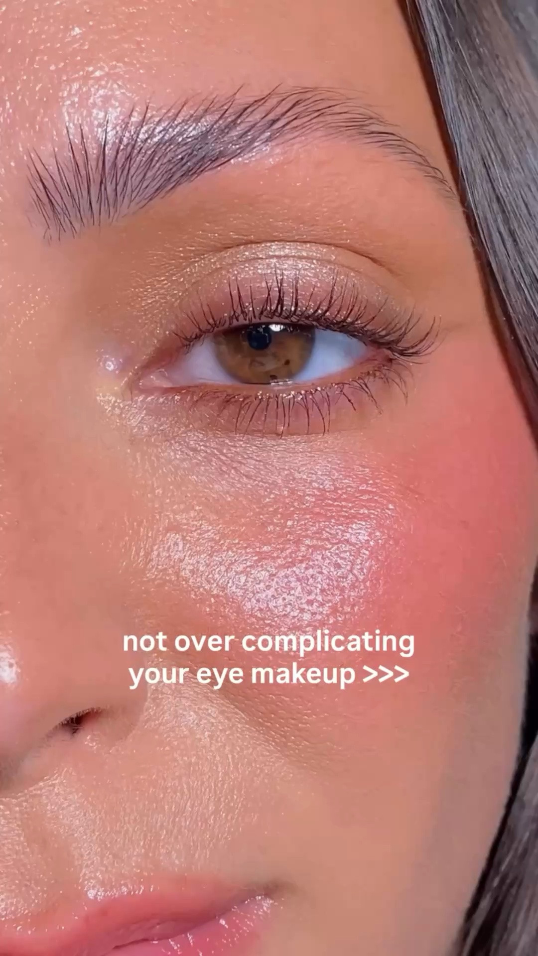 proof that eye makeup doesn’t need to be complicated 😌 throw on some eyeliner, blur it out, pop on a sparkly eyeshadow stick, use bronzer in the crease, line the waterline, finish with mascara. use brown and beige tones to keep it soft 🤌🏼✨ comment SHOP for exact products! 

#eyeshadowtutorial #makeupforbeginners #softglam