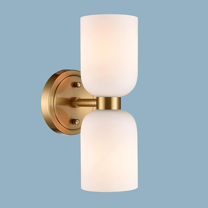 CLAXY Modern Gold Bathroom Vanity Milky Glass Wall Sconce Bathroom Light Fixtures with 2-Light Di... | Amazon (US)