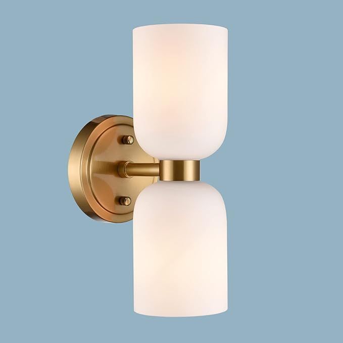 CLAXY Modern Gold Bathroom Vanity Milky Glass Wall Sconce Bathroom Light Fixtures with 2-Light Di... | Amazon (US)