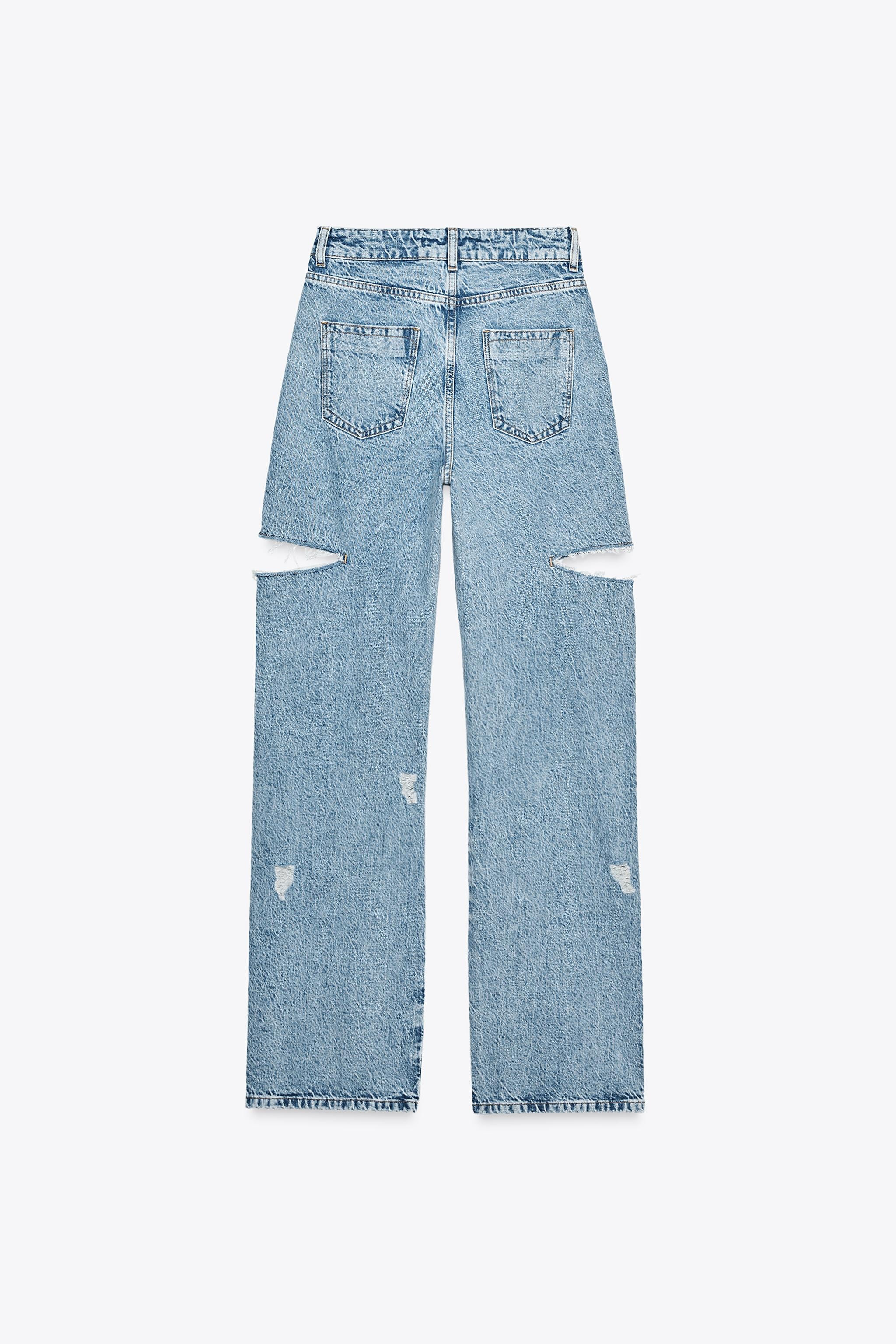 Z1975 MID-RISE STRAIGHT CUT OUTS RIPPED JEANS | Zara US
