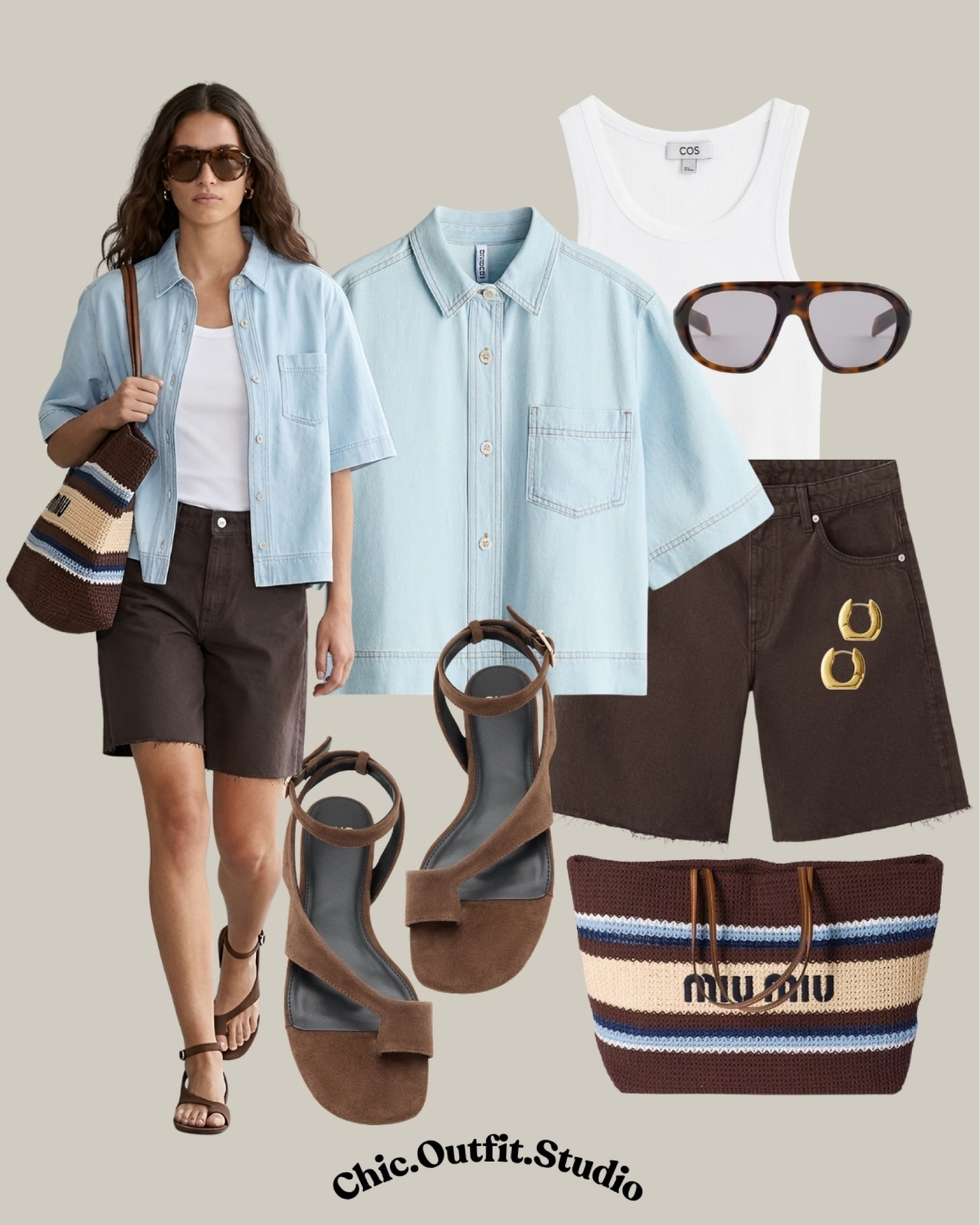 💫Denim Cropped Shirt & Brown Bermuda Shorts Summer Outfit
💫A light blue denim cropped shirt layered over a classic white tank top and styled with rich brown denim bermuda shorts creates the ultimate elevated casual summer outfit with a modern coastal feel. The iconic striped Miu Miu tote adds a luxury statement while the brown leather sandals keep the look relaxed, chic, and effortless. The combination of soft blue denim, crisp white cotton, and warm chocolate brown tones feels timeless, fresh, and easy to wear during warmer months.
💫 Perfect for summer vacations, beach towns, city strolls, shopping days, brunch dates, sightseeing, resort afternoons, or casual dinners by the sea. A polished quiet luxury outfit that blends relaxed tailoring with European-inspired summer styling.
💫Tags: denim cropped shirt outfit, brown denim shorts outfit, bermuda shorts women outfit, white tank top outfit, Miu Miu bag outfit, coastal chic summer outfit, quiet luxury summer style, elevated casual outfit women, European summer fashion, luxury casual summer outfit, Mediterranean style outfit, relaxed elegant outfit, chic vacation outfit women, denim on denim outfit women, classy summer outfit ideas, effortless luxury fashion, smart casual holiday outfit, brown and blue outfit aesthetic, summer travel outfit women, polished everyday summer style


#LTKjeans #LTKsummer #LTKbag