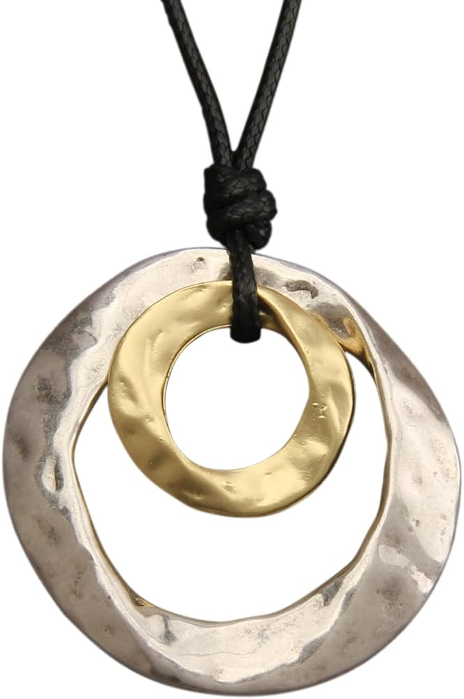 GelConnie Wooden Necklaces for Women Gold Leather Necklace Long Boho Layered Necklace Silver Hipp... | Amazon (US)