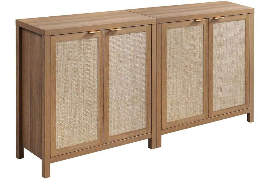 SICOTAS Rattan Sideboard Buffet Credenza Cabinet - 2 Pieces Larger Farmhouse Kitchen Coffee Bar S... | Amazon (US)