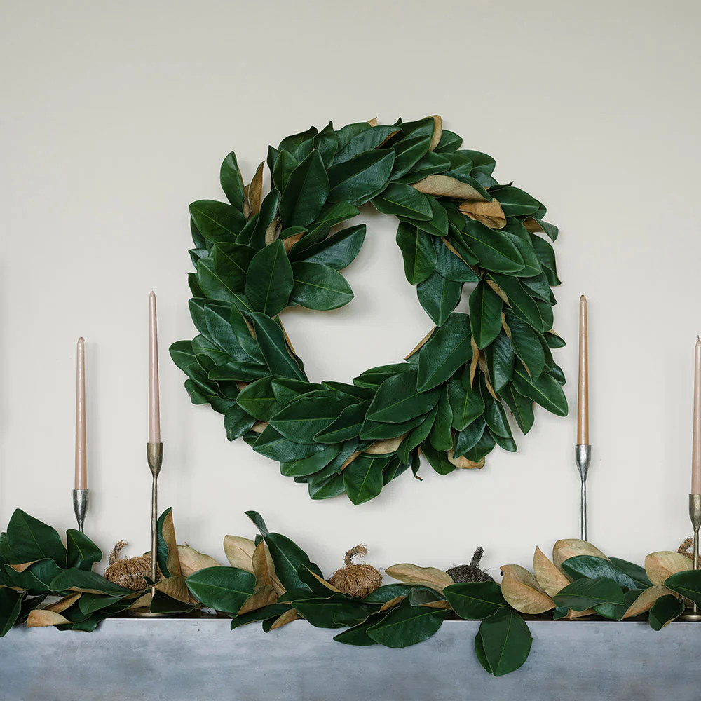 30" Faux Green Magnolia Leaf Wreath | CG Hunter