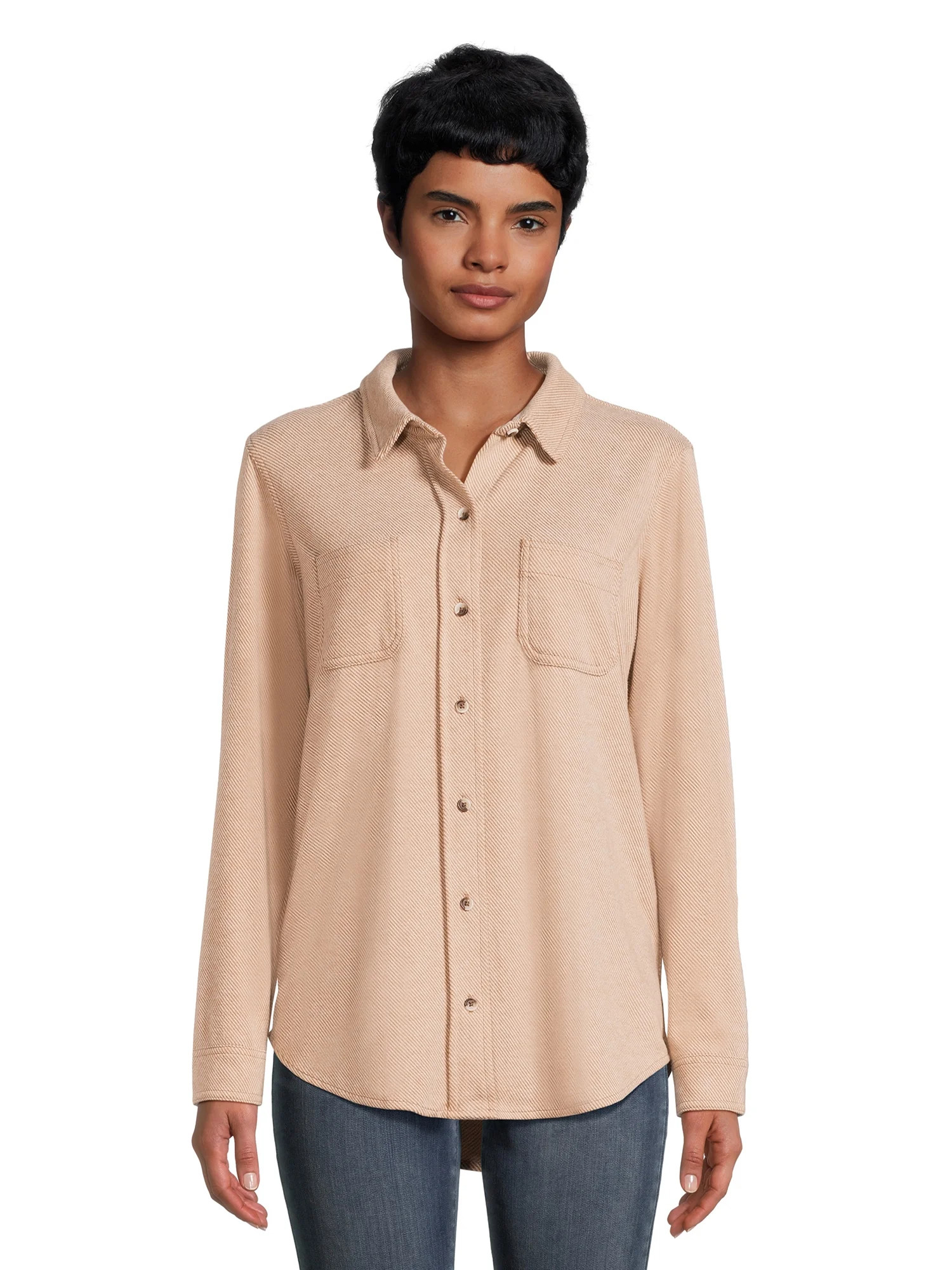 Time and Tru Women's Cozy Button Front - Walmart.com | Walmart (US)