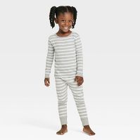 Toddler Striped 100% Cotton Tight Fit Matching Pajama Set - Gray | Target