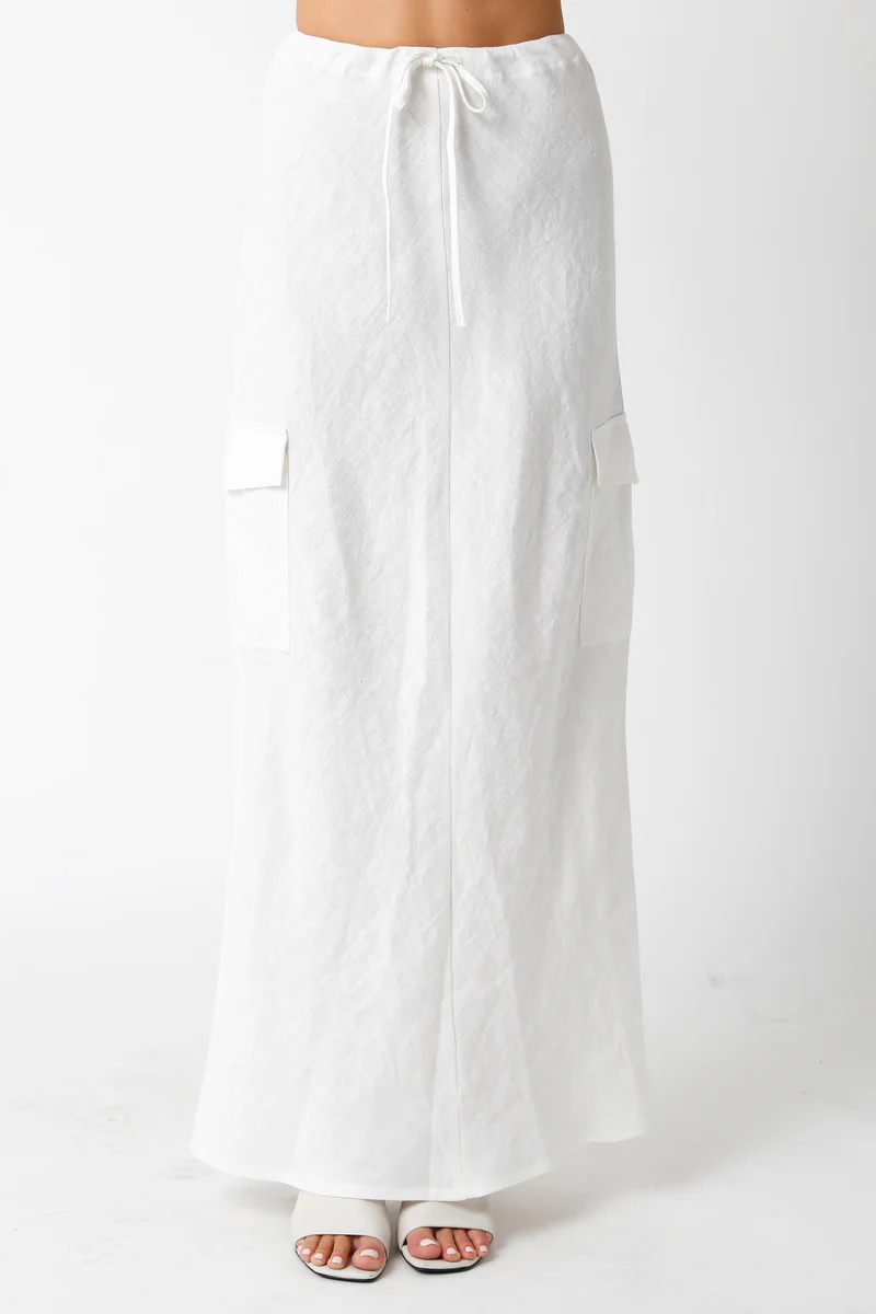 Kaia White Linen Cargo Maxi Skirt | Boho Pink