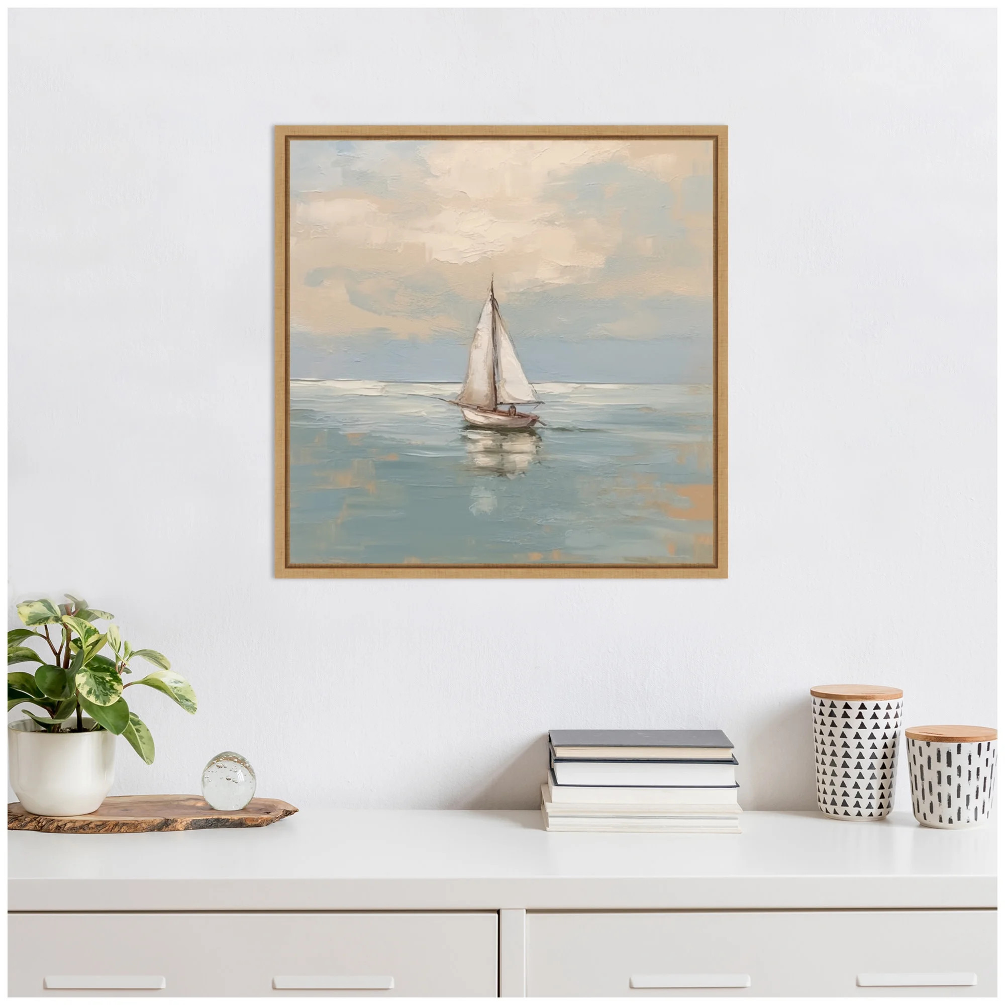 Kate and Laurel Calm Pastel Sailboat Landscape Framed Canvas Wall Art by The Creative Bunch Studi... | Walmart (US)