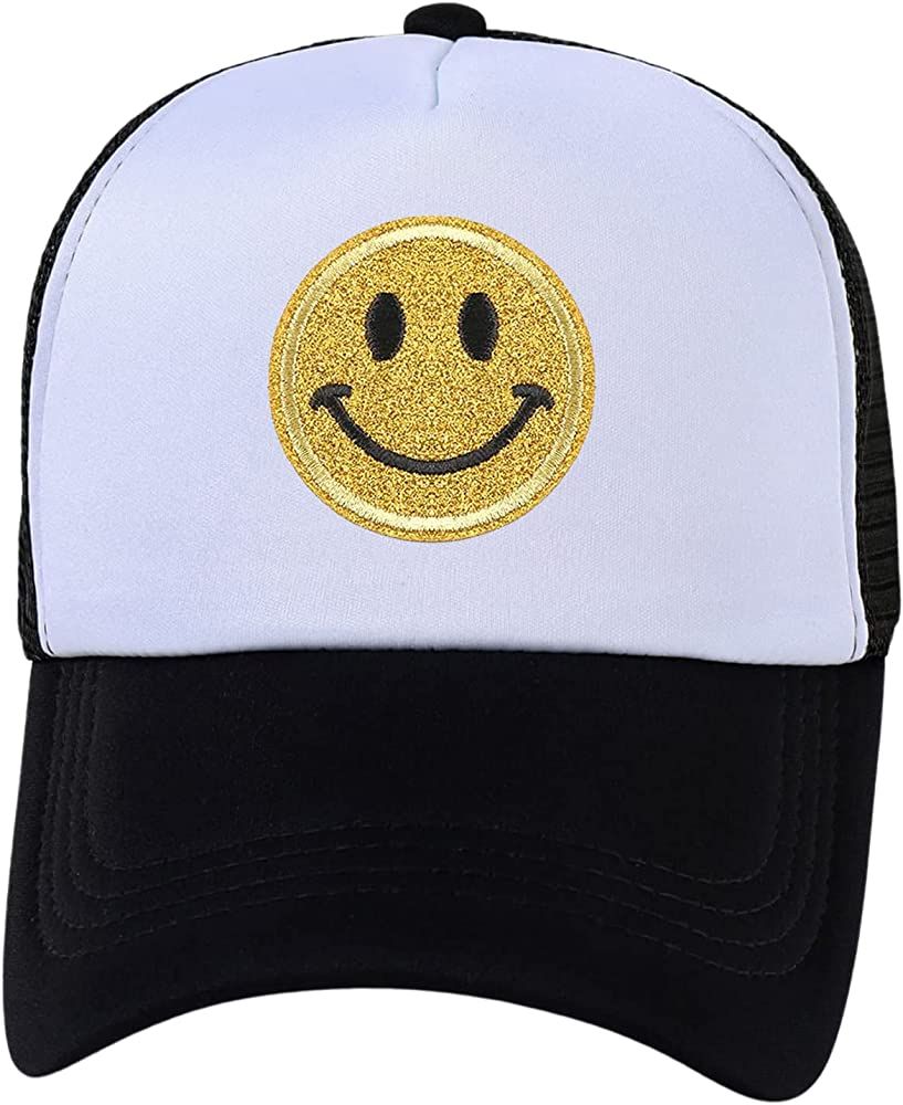 lycycse Smile Face Hat Womens Mesh Neon Trucker Hats with Sequins Smile Patch Preppy Hat Retro Ba... | Amazon (US)