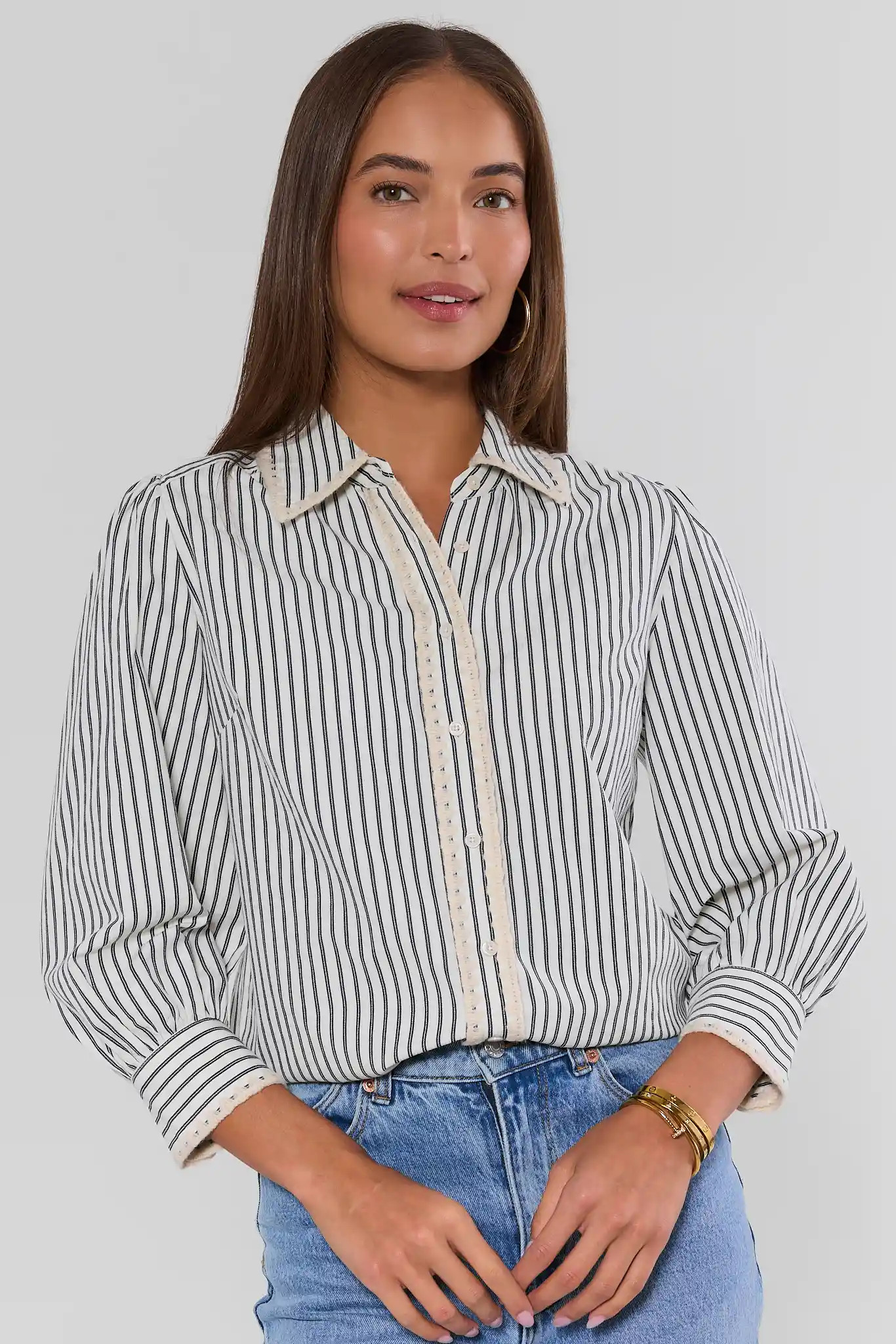 Brinkley Blue Striped Button Up Top | Avara