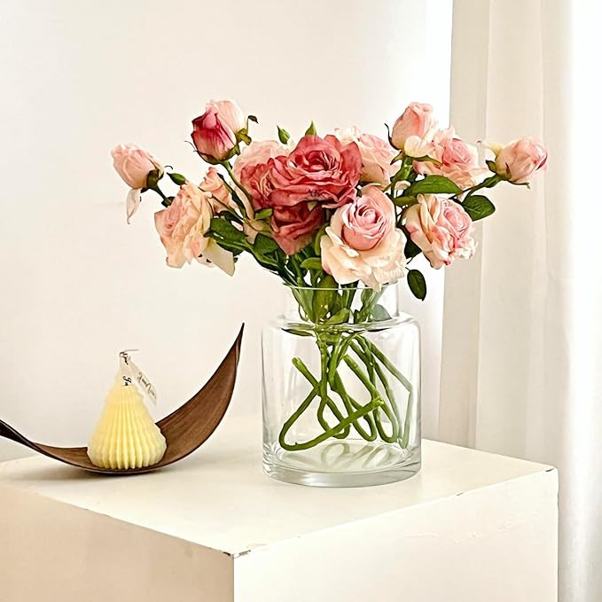 BLOFLO Clear Glass Vase, 7 Inch Large Glass Vase for Flowers, Modern Thick Glass Flower Vases for... | Amazon (US)