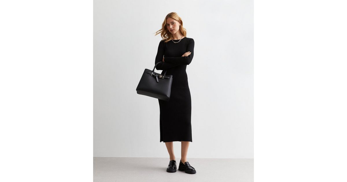 Black Ribbed Knit Bodycon Midi Dress
						
						Add to Saved Items
						Remove from Saved Item... | New Look (UK)