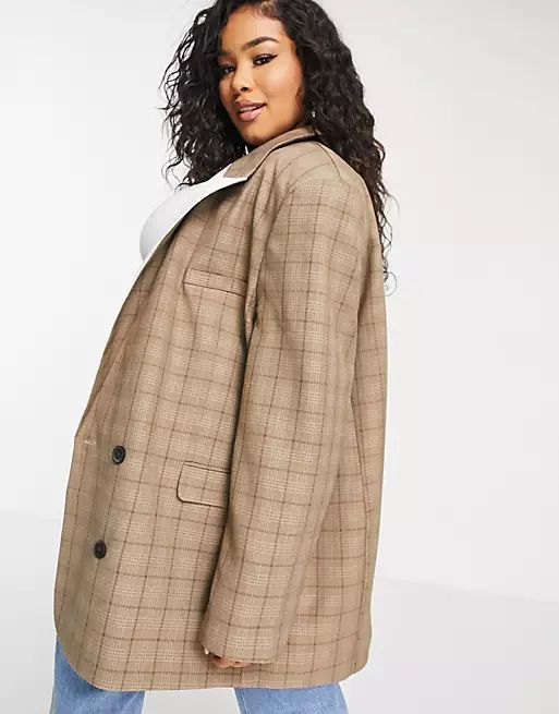 ASOS DESIGN Curve dad suit blazer with contrast lapel in check | ASOS (Global)