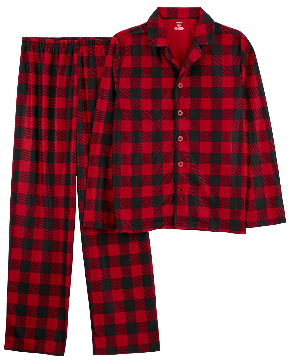 Red Adult 2-Piece Buffalo Check Fleece Coat-Style Pajamas | carters.com | Carter's