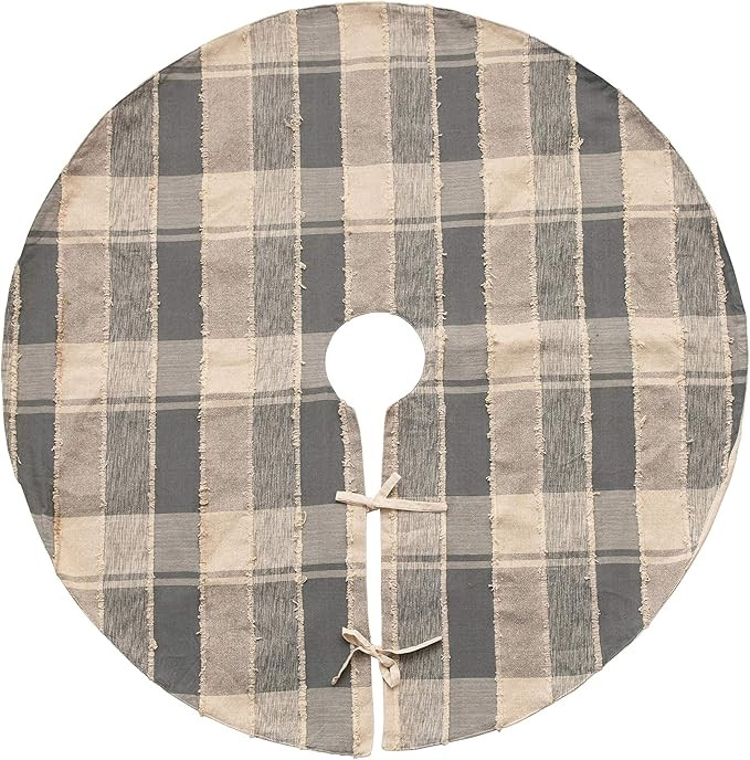 Amazon.com: Creative Co-Op 48" Round Woven Cotton Plaid Tree Skirt w/Frayed Edges, Grey & Cream C... | Amazon (US)