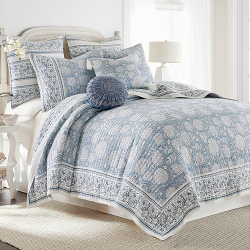 Levtex Home Adare Blue Reversible Twin XL/Twin Quilt Set (68x86in) with 1 Pillow Sham (26x20in) - Floral Bedding - Blue White - Cotton Twin Size Quilt Bedding Set - Lightweight, Soft, Pre-Washed | Amazon (US)