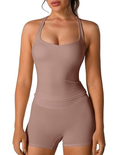 Women's Sports Bra Yoga Compression Padded Gym Athletic Tops Cami Straps Active Jogger Tank Tops Walnut M | Amazon (US)