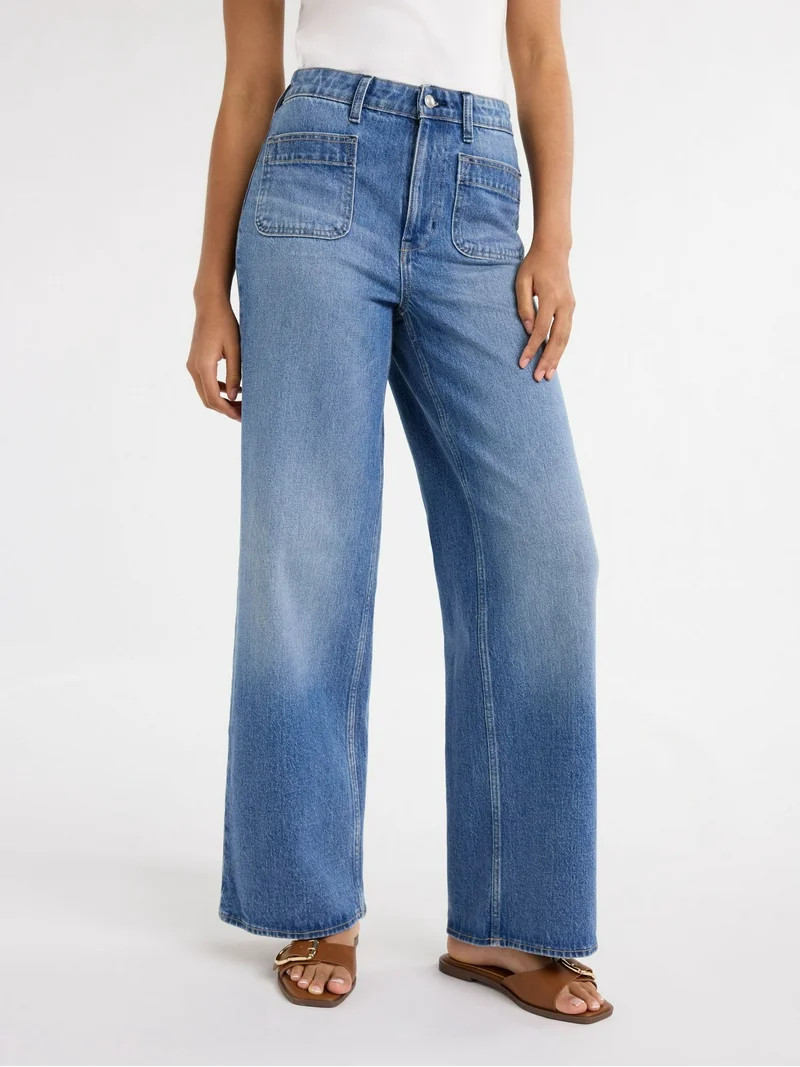 Free Assembly Women's and Women's Plus Wide Leg Jeans with Patch Pockets, Sizes 0-26W | Walmart (US)