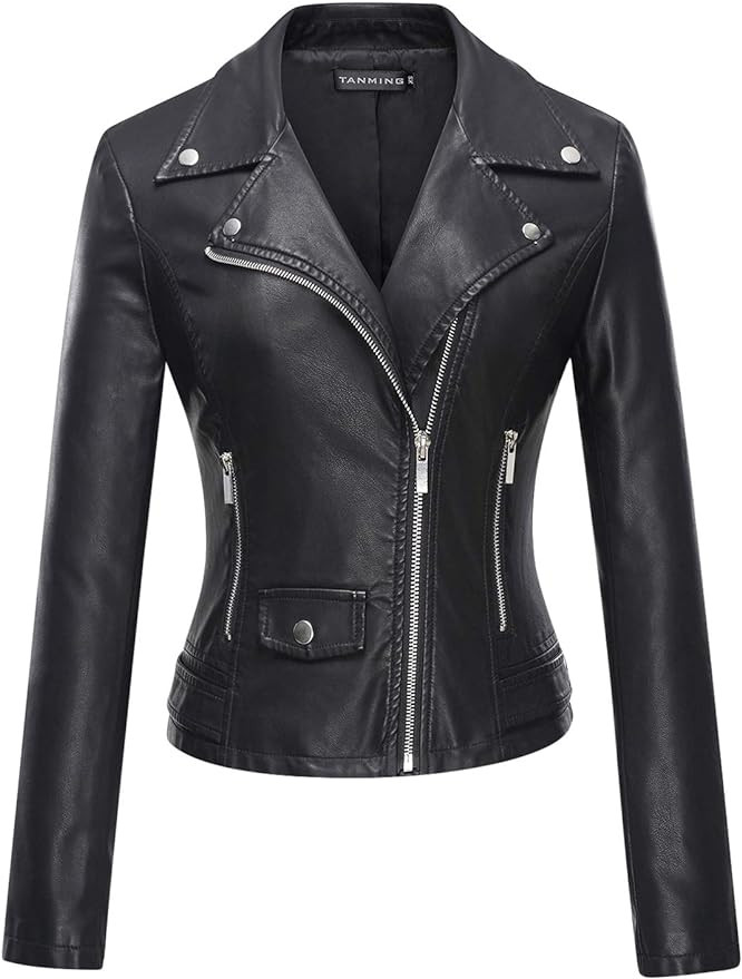 Tanming Women's Faux Leather Moto Biker Short Coat Jacket | Amazon (US)