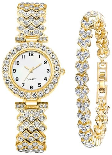 Women Diamond Watchs Luxury Fashion Ladies Bangle Bracelet Set Wrist Watch Female Dress Watch (Silver) (01 Gold) | Amazon (US)