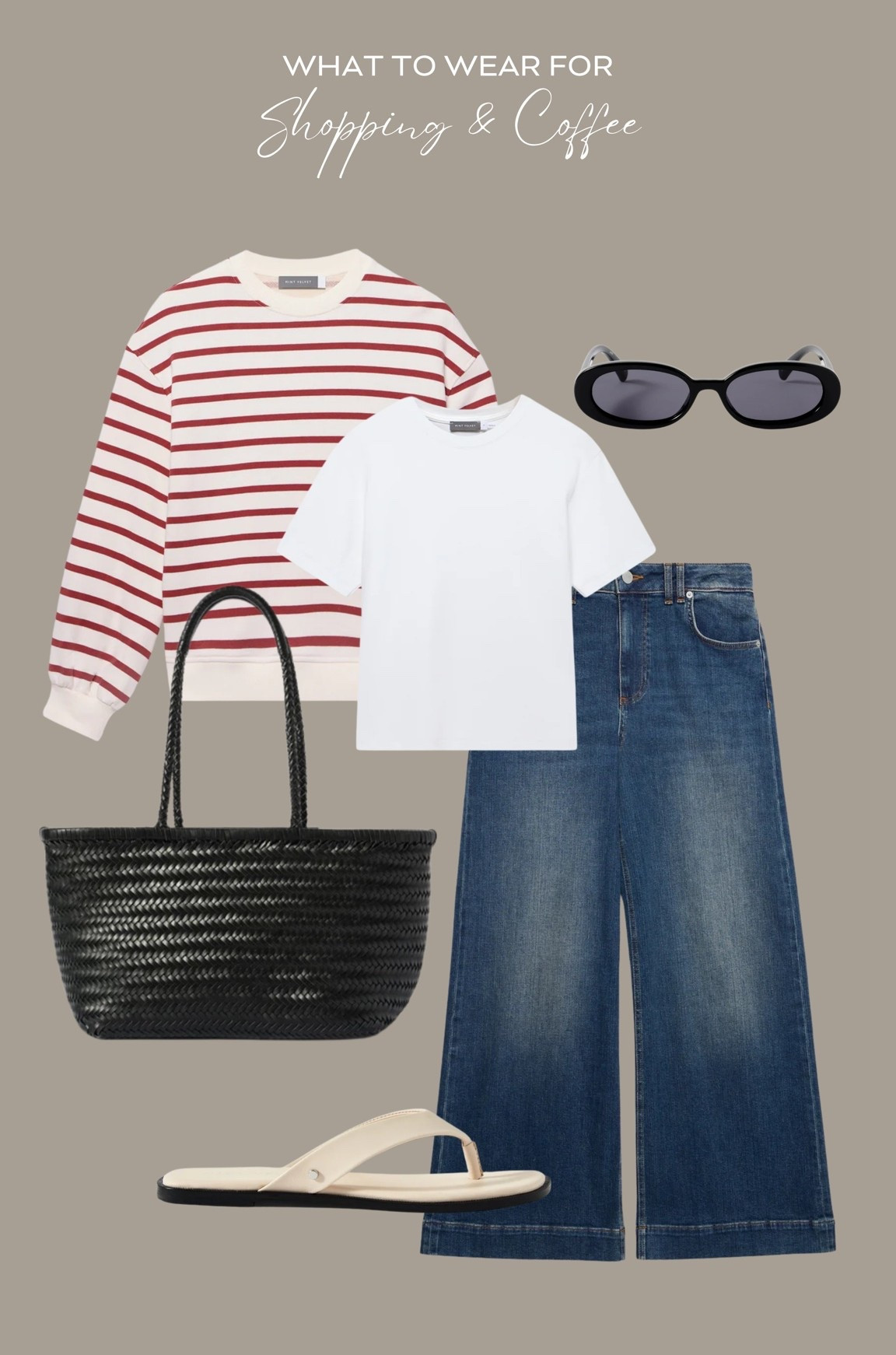 Shopping & coffee date ☕️ 

Mint velvet, wide leg jeans, easy style, white tee, red stripe sweatshirt, denim, leather bag, transitional season

#LTKsummer #LTKjeans